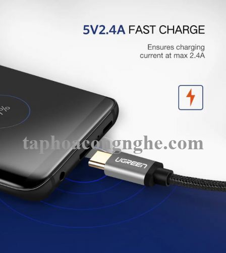 Ugreen 30883 3M 3A Màu Đen Cáp USB TypeC sang USB 2.0 Hỗ trợ sạc nhanh dây bên Nylon US174 30030883